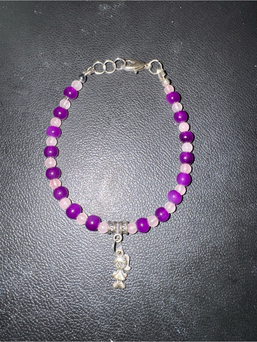 Purple Beaded Bracelet with Silver Girl Charm